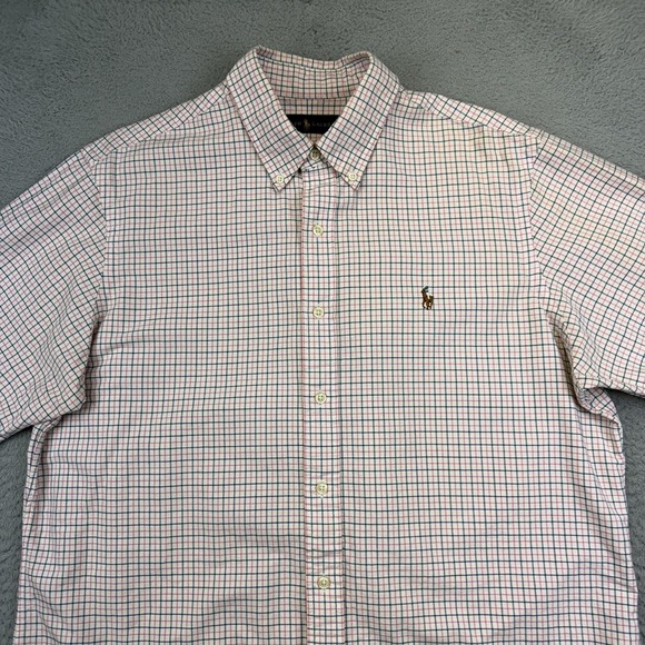 Ralph Lauren Shirt Mens Large Pink Blue Plaid Check Button Down Cotton Oxford - Picture 4 of 14